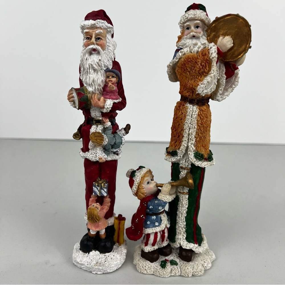Vintage Set of 2 Poly Resin Pencil Santas